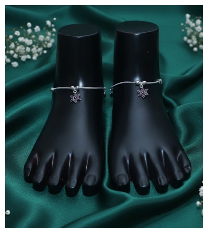 Petal Glow 92.5 Silver Flower Anklet