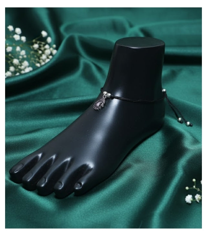 Peacock Grace 92.5 Silver Thread Anklet