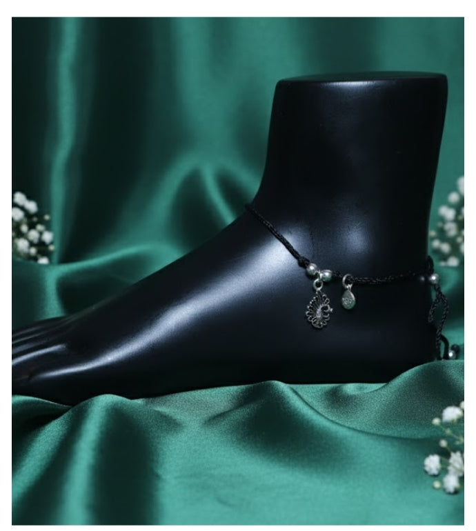 Peacock Grace 92.5 Silver Thread Anklet