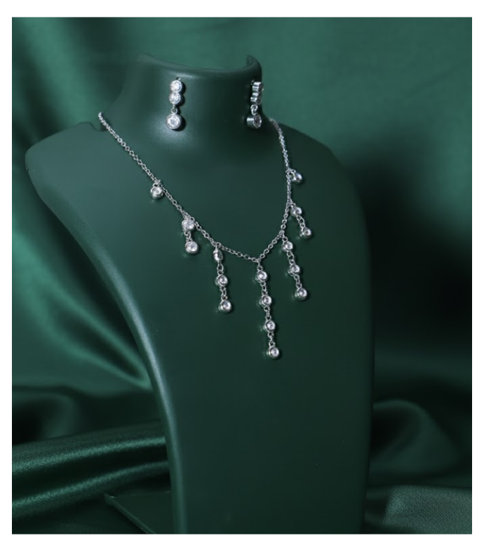 Shimmering Drop 92.5 Silver Fringe Necklace