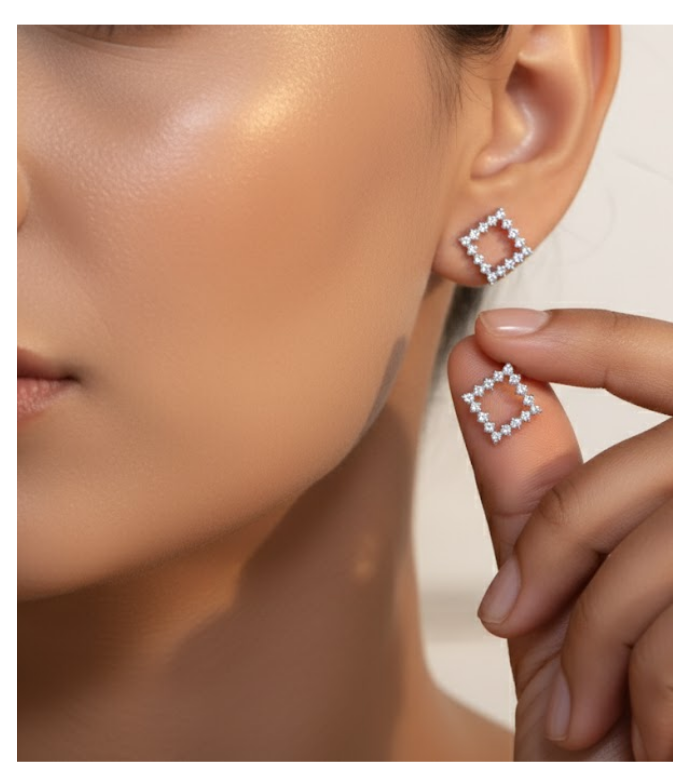 Geometric Square 92.5 Silver Studs
