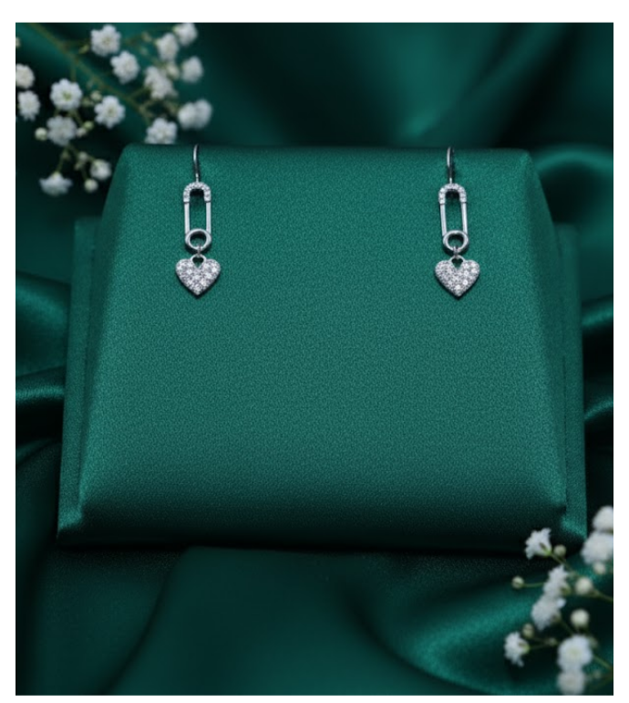 Pavé Heart Pin 92.5 Silver Drop Earrings