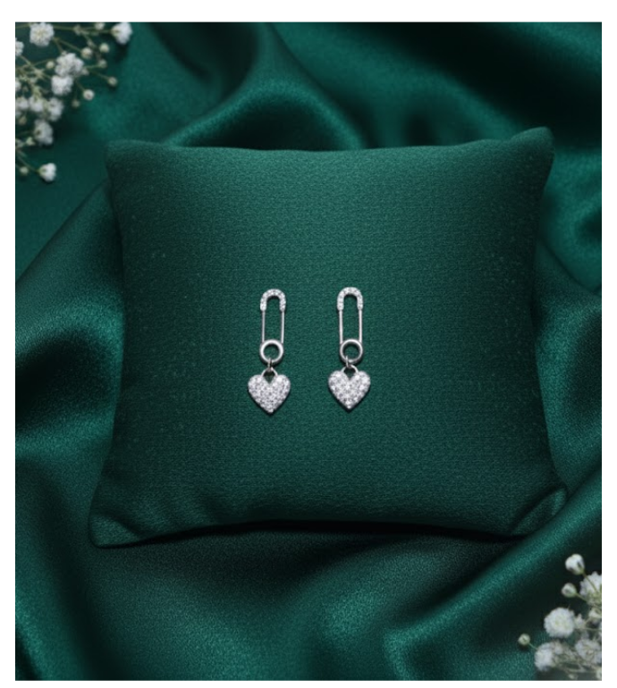 Pavé Heart Pin 92.5 Silver Drop Earrings