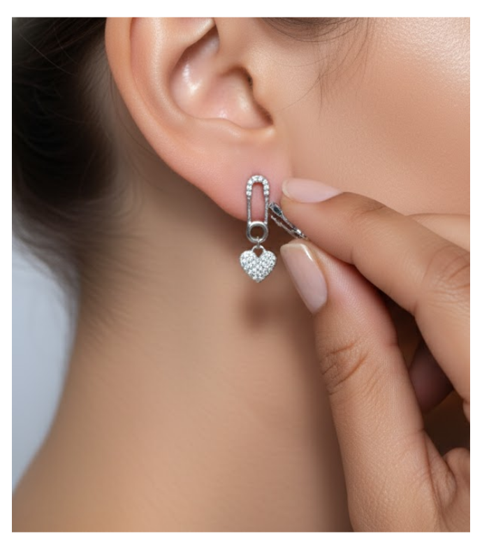 Pavé Heart Pin 92.5 Silver Drop Earrings