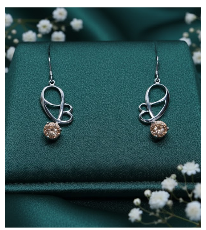 Champagne Solitaire 92.S Silver Dangle Earrings