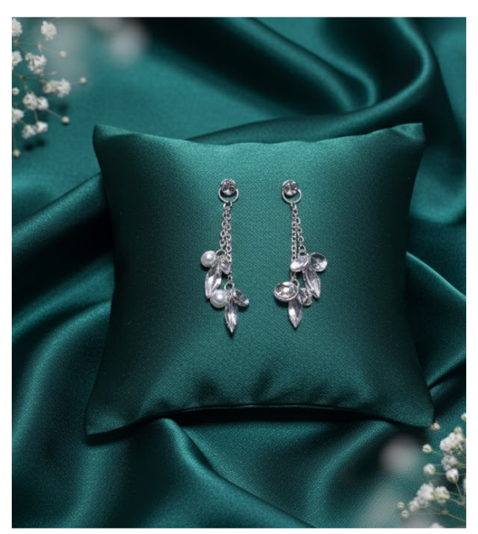 Crystal & Pearl Cluster 92.5 Silver Earrings