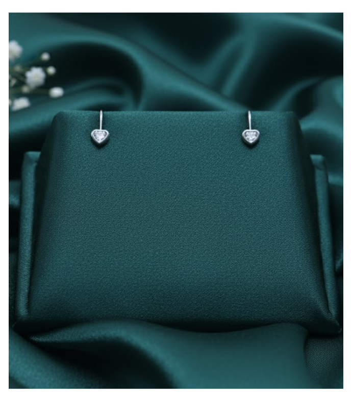 Solitaire Heart 92.5 Silver Huggie Hoops