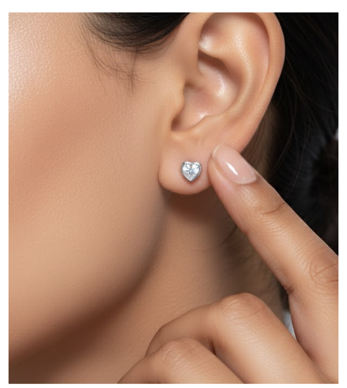 Solitaire Heart 92.5 Silver Huggie Hoops