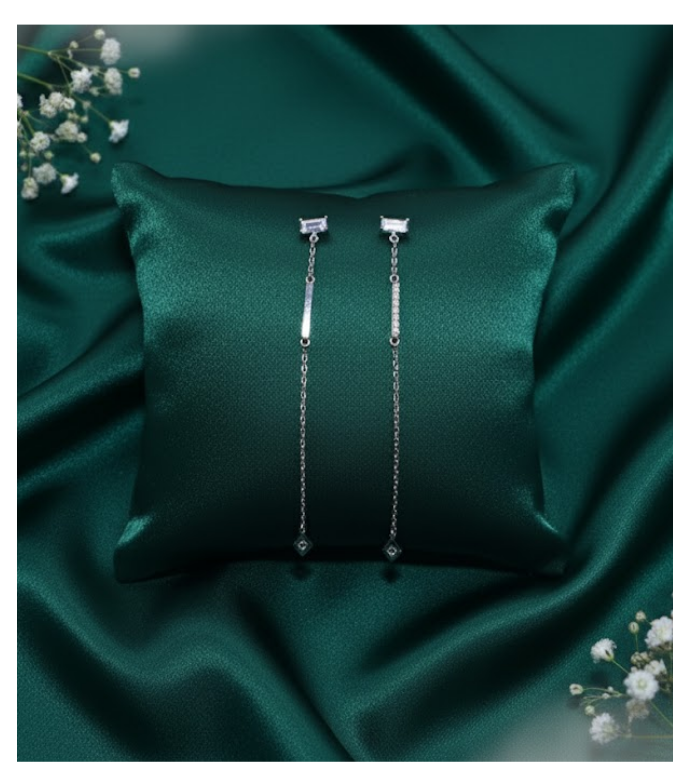 Asymmetric Bar 92.5 Silver Drop Earrings