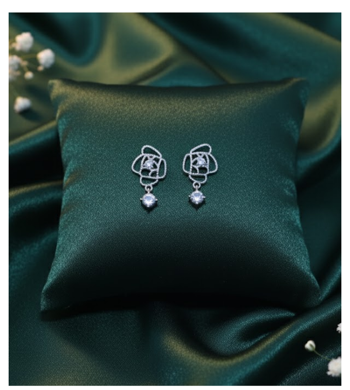 Rose Drop Solitaire 92.5 Silver Earrings
