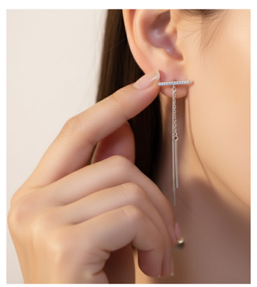T-Bar Chain Tassel 92.5 Silver Earrings