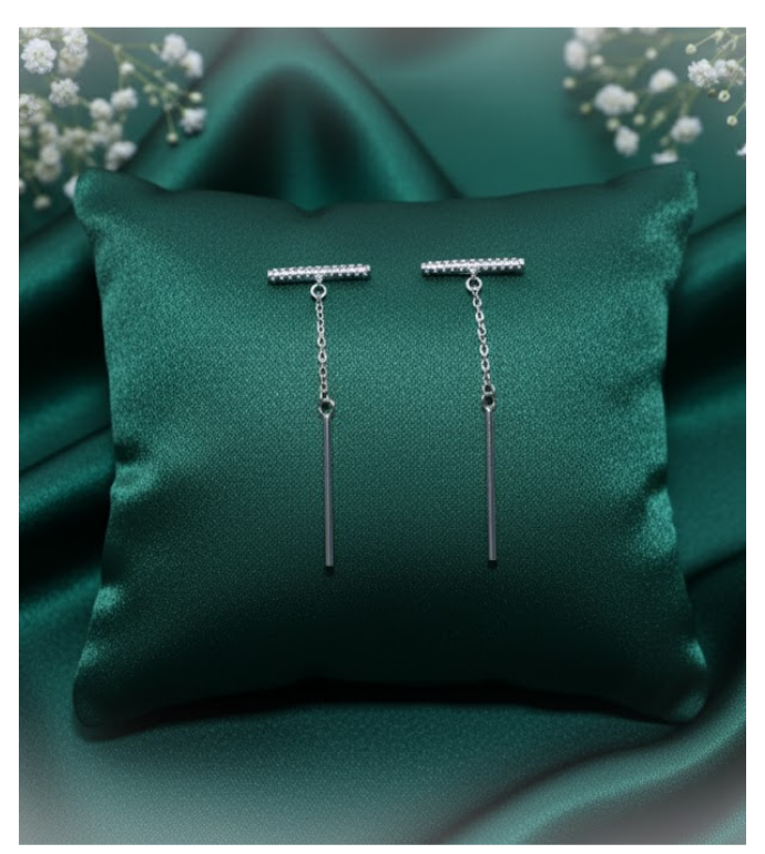 Linear T-Bar 92.5 Silver Drop Earrings