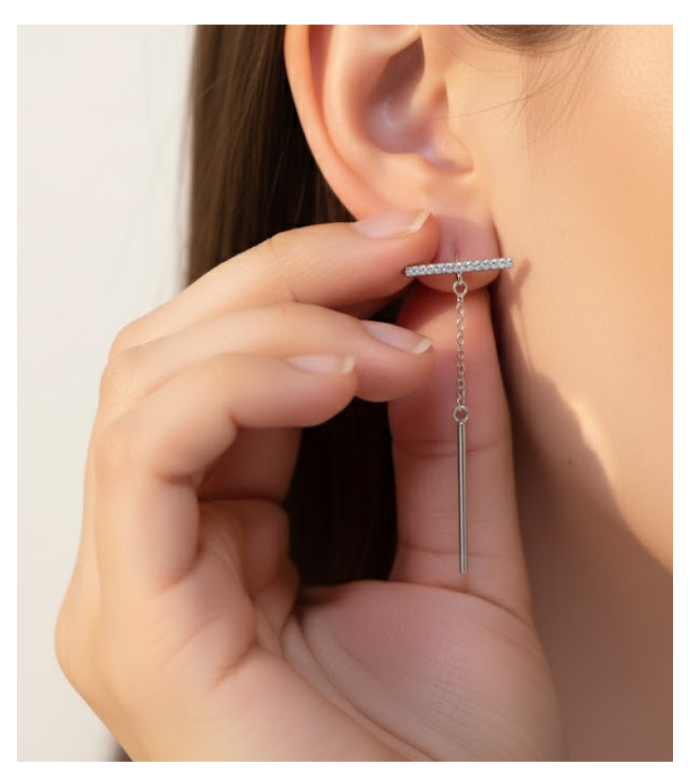 Linear T-Bar 92.5 Silver Drop Earrings
