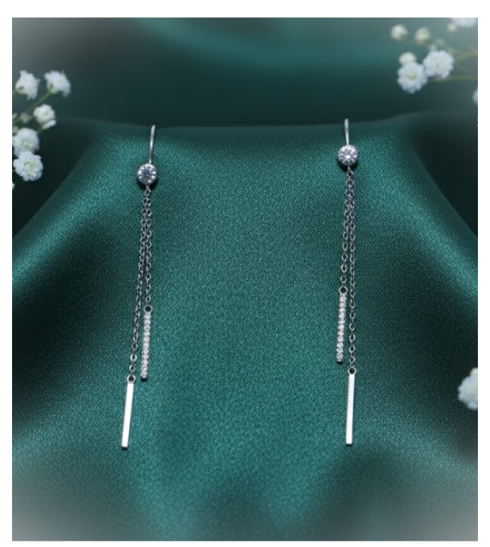 Linear Sparkle 92.5 Silver Chain Earrings