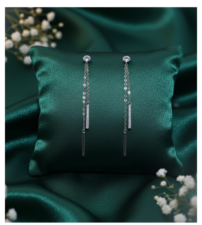 Linear Sparkle 92.5 Silver Chain Earrings