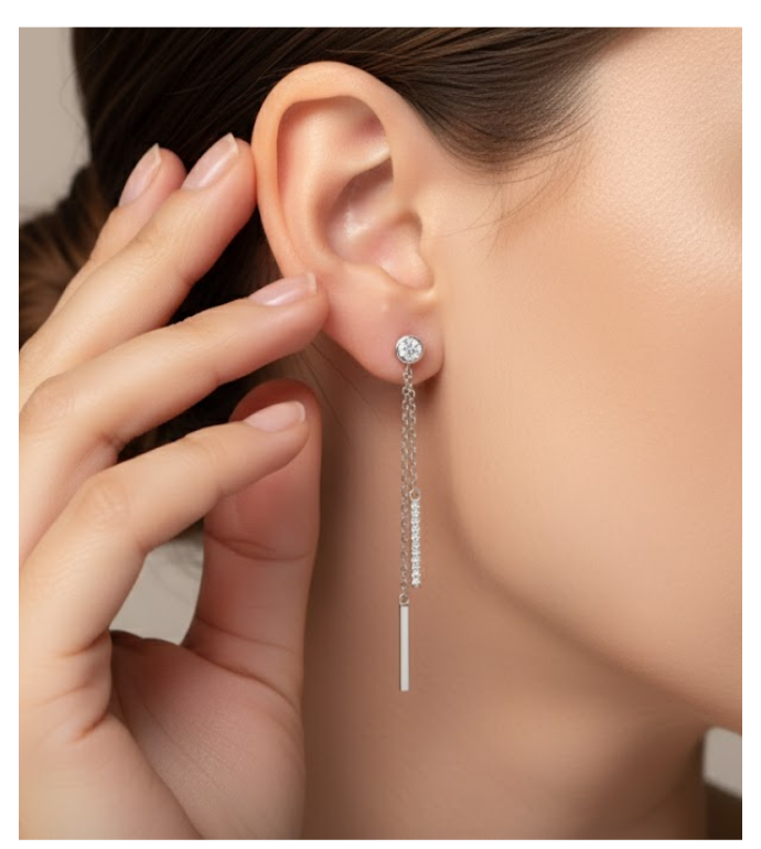 Linear Sparkle 92.5 Silver Chain Earrings