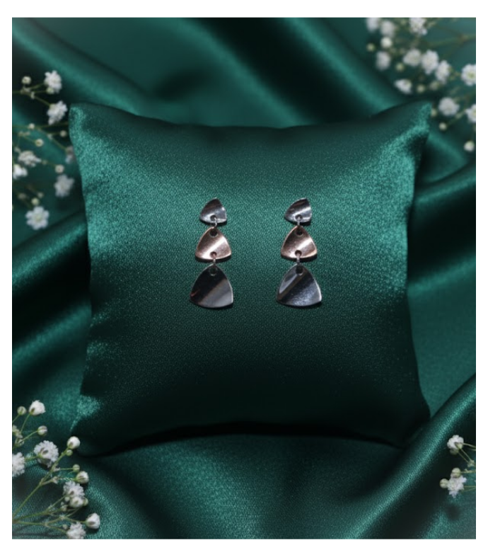 Tri-Tone Geo Drop 92.5 Silver Earrings