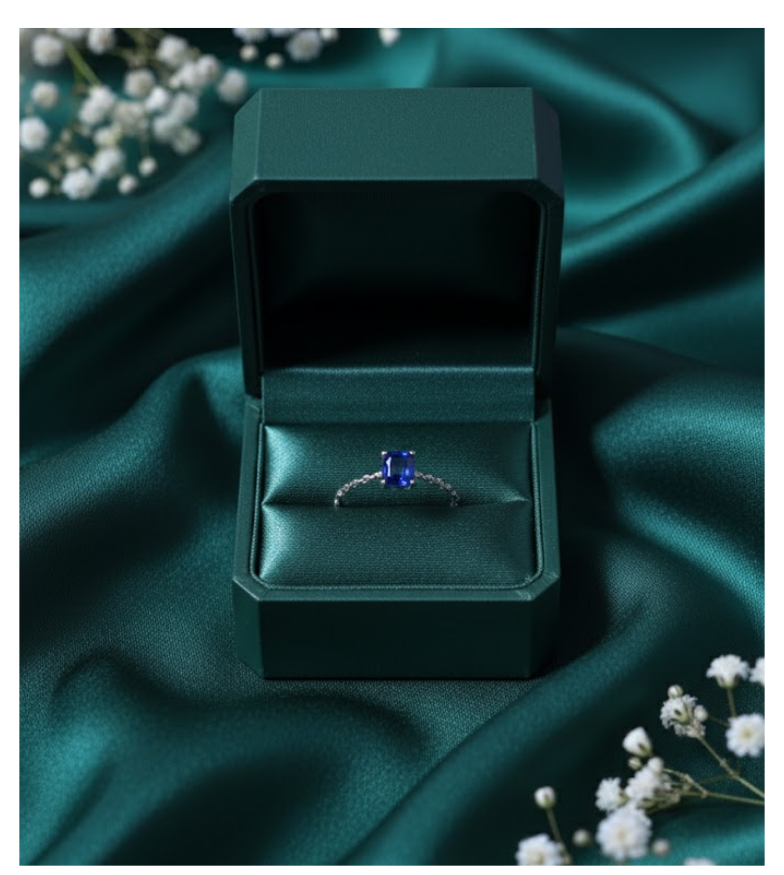 Sapphire Square Adjustable 92.5 Silver Chain Ring