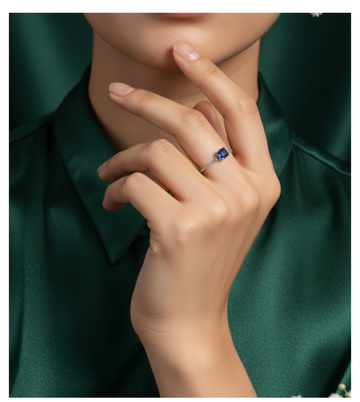 Sapphire Square Adjustable 92.5 Silver Chain Ring