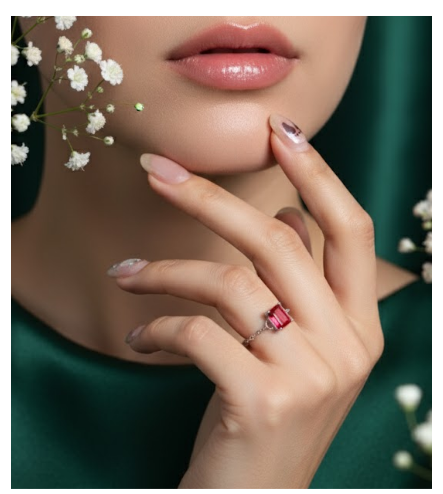 Ruby Rectangle Adjustable 92.5 Silver Chain Ring