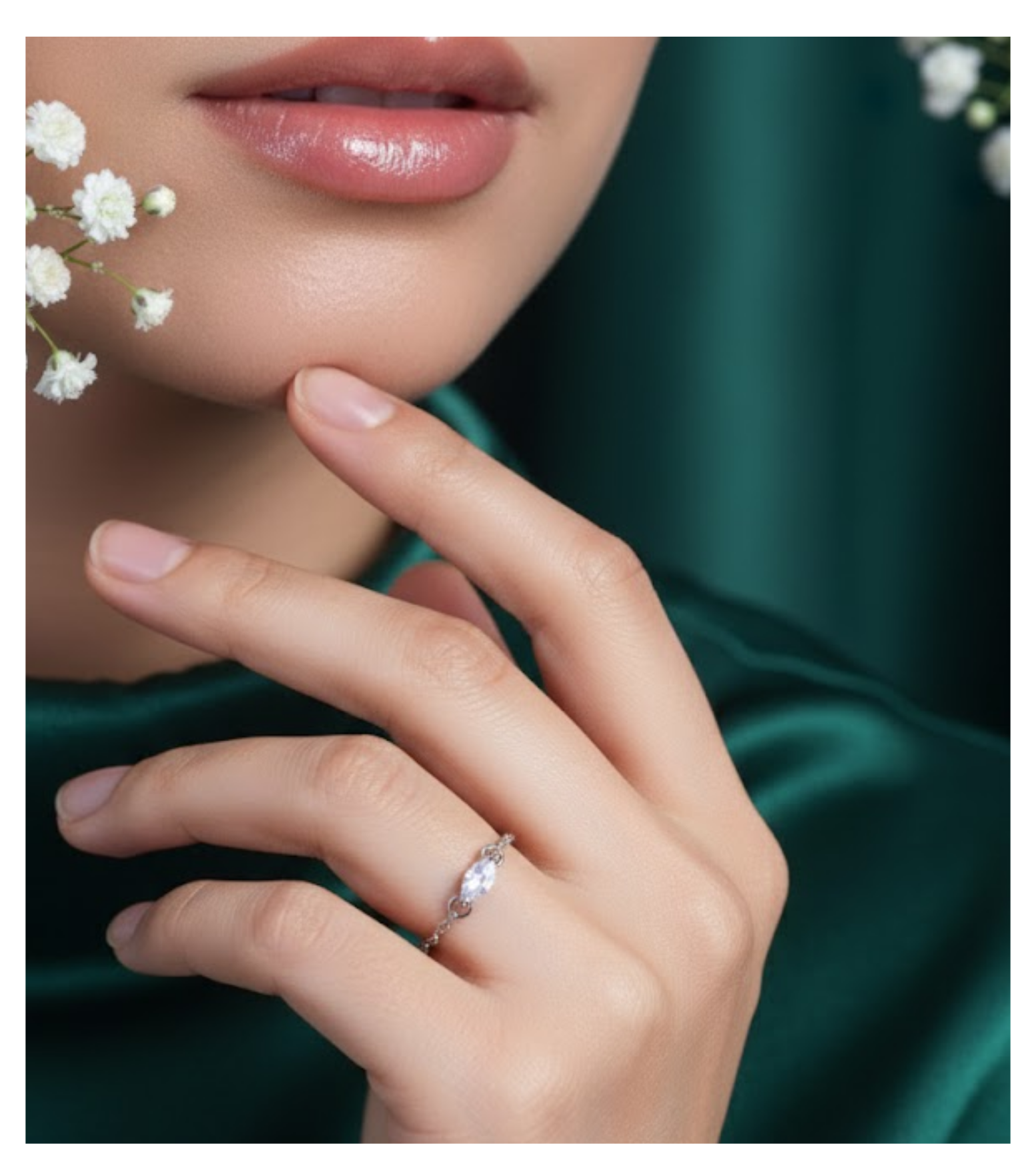 Moonlit Oval Adjustable 92.5 Silver Chain Ring