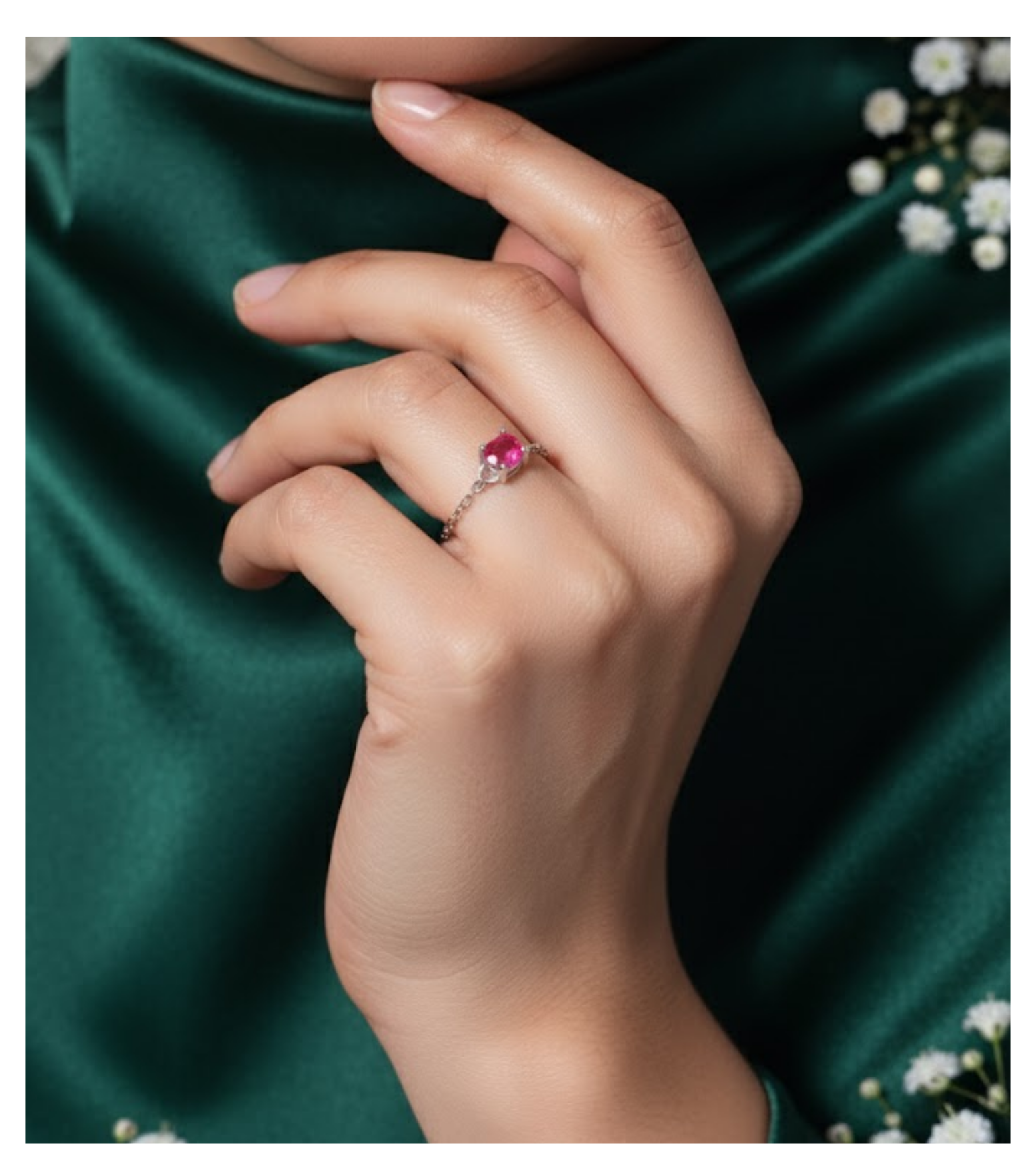 Crimson Halo Adjustable 92.5 Silver Chain Ring