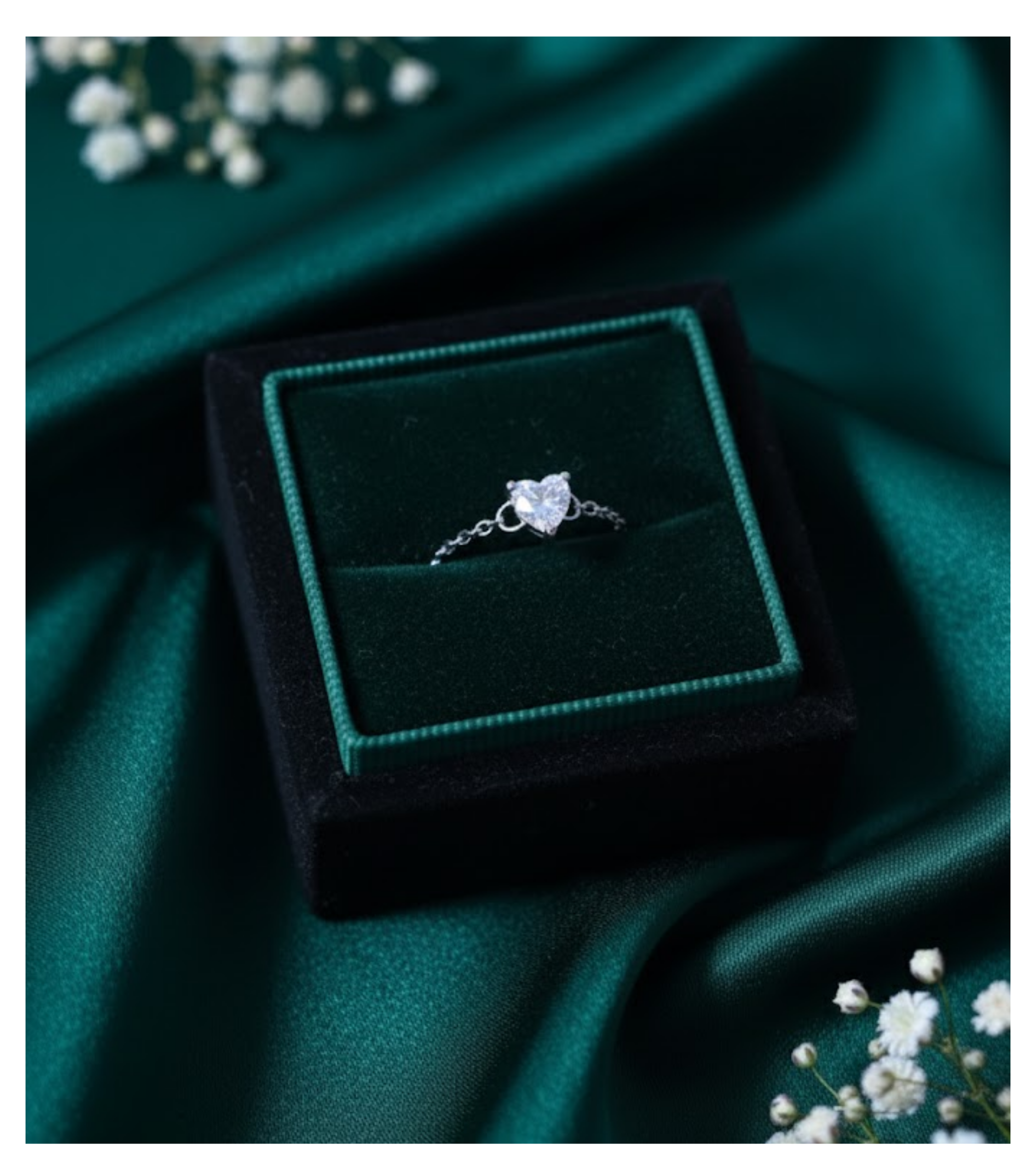 Heart Gleam Adjustable 92.5 Silver Chain Ring