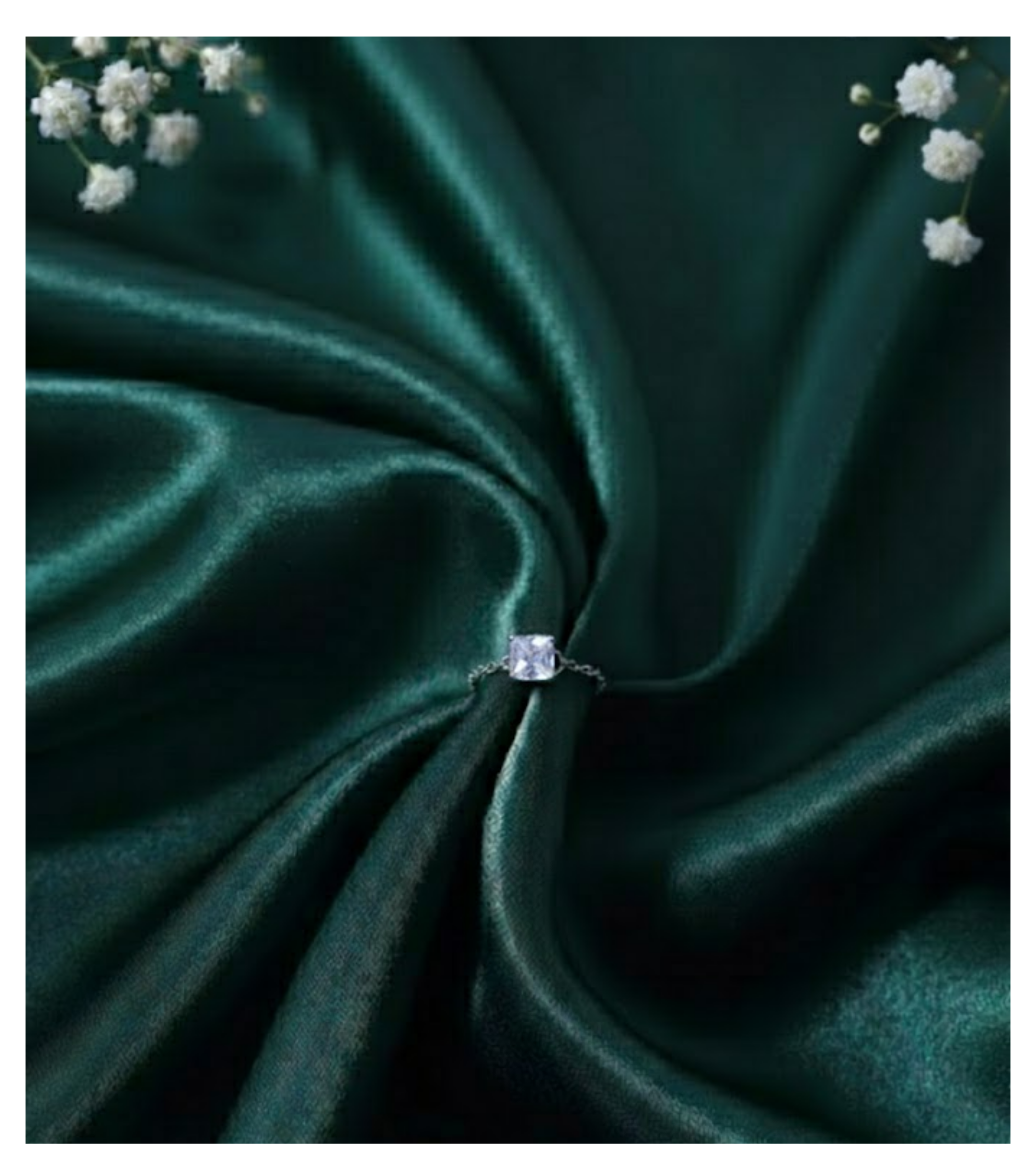 Crystal Square Adjustable 92.5 Silver Chain Ring