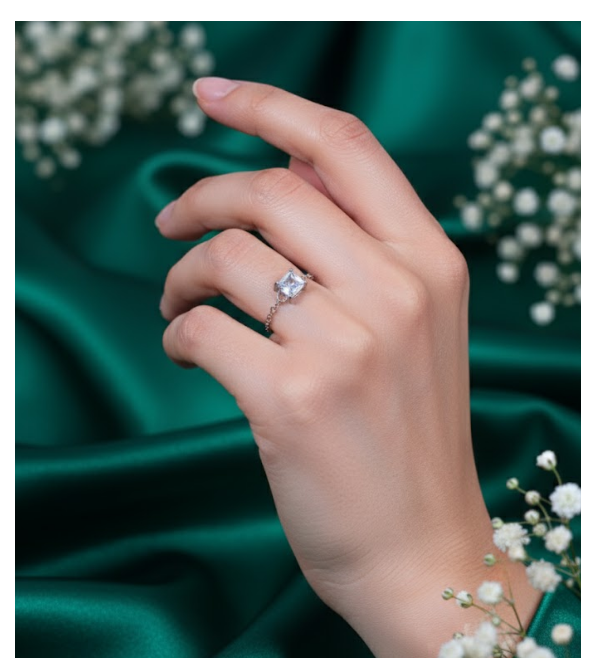 Crystal Square Adjustable 92.5 Silver Chain Ring