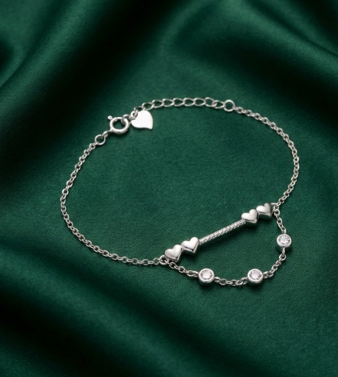 Trio Heart Elegance Silver Bracelet