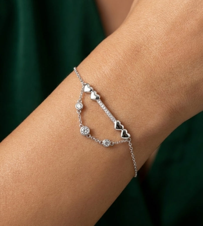 Trio Heart Elegance Silver Bracelet