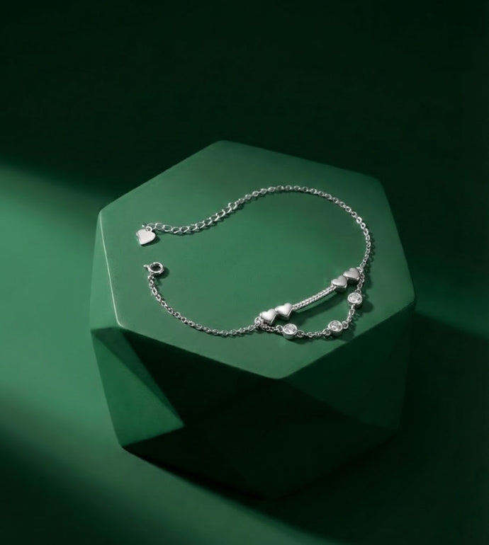 Trio Heart Elegance Silver Bracelet