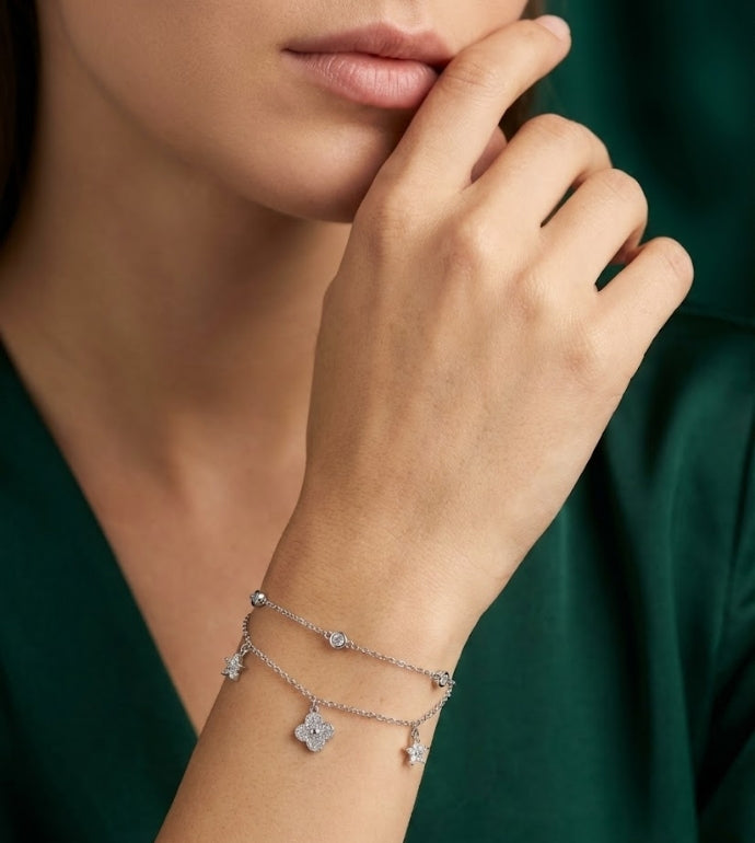 Starlit Blossom Silver Bracelet