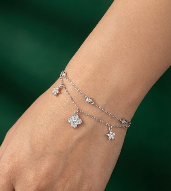 Starlit Blossom Silver Bracelet