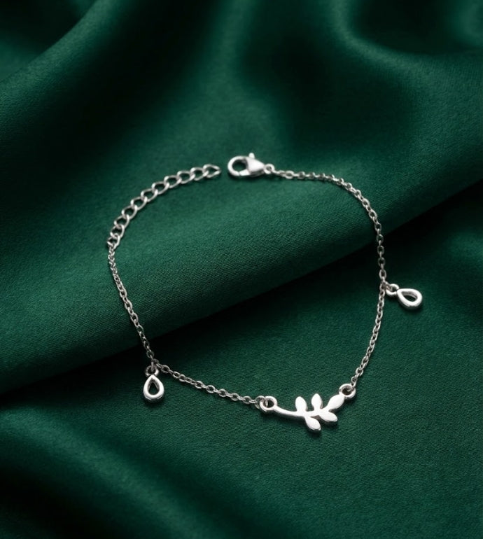 Leaflet Charm Sterling Silver Bracelet