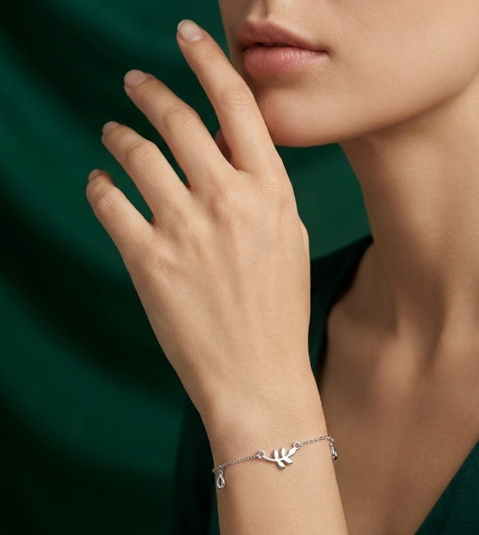 Leaflet Charm Sterling Silver Bracelet