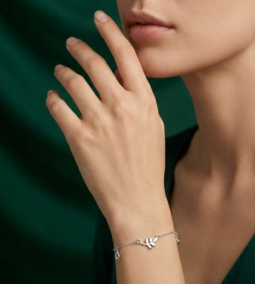 Leaflet Charm Sterling Silver Bracelet