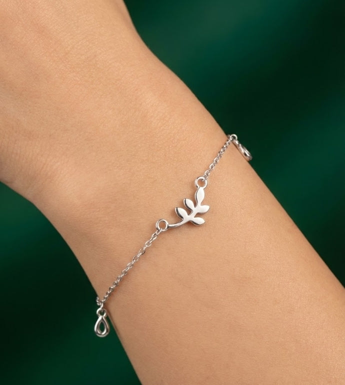 Leaflet Charm Sterling Silver Bracelet