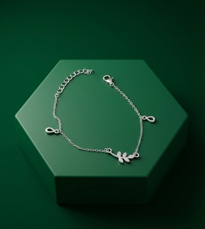 Leaflet Charm Sterling Silver Bracelet